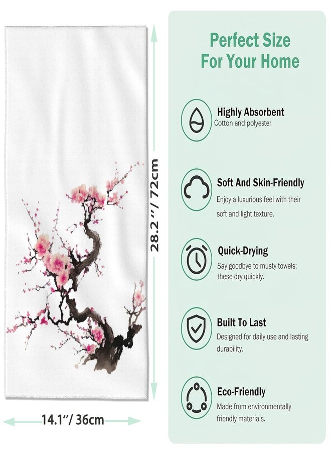 Snowmolle 2 Pack Pink Cherry Blossom Hand Bath Towel,Spring Sakura Flowers Hand Towel Set of 2 Fingertip Towel Bathtub Decorative Kitchen Towel Highly Absorbent SPA Gym 14x28 Inch - Image 2